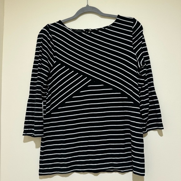Women’s Talbots Brand Causal Black and White Striped  Long Sleeve Shirt Size M - Picture 1 of 14